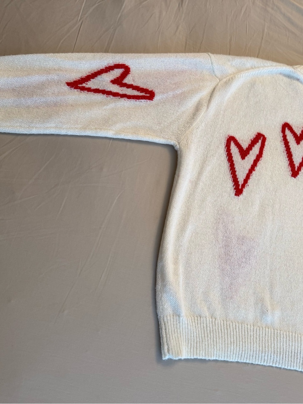 Elan Ivory Heart Print Soft Girl Crewneck Sweater Oversized Cozy Knit Pullover L - Picture 15 of 17